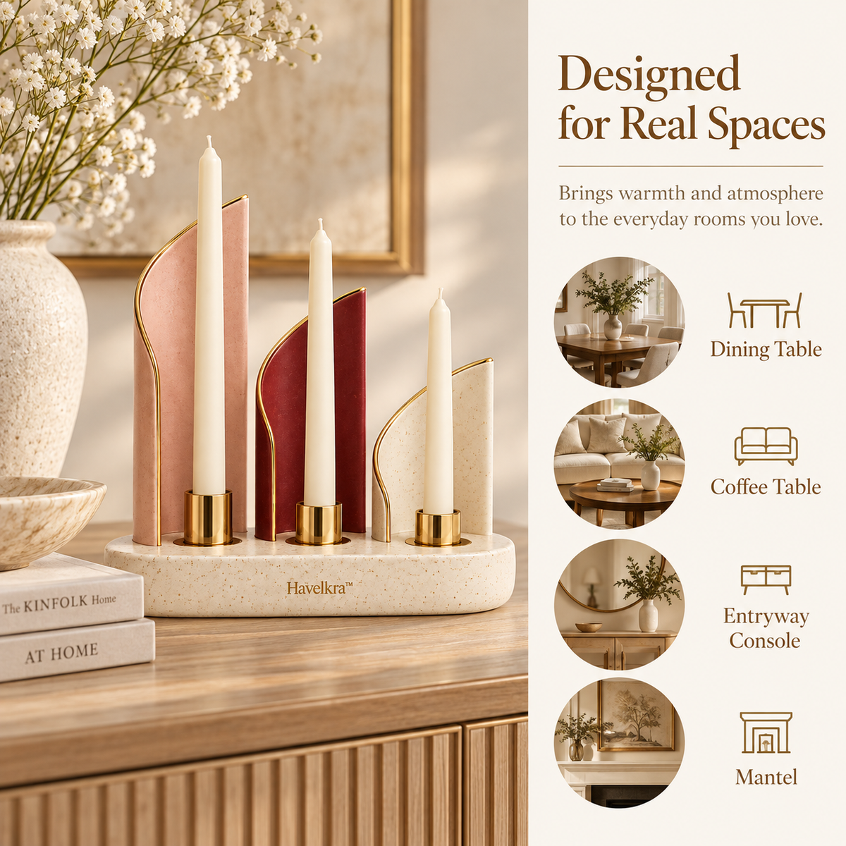 Havelkra™ Sculptural Ceramic Candle Holder with Repositionable Light Screens