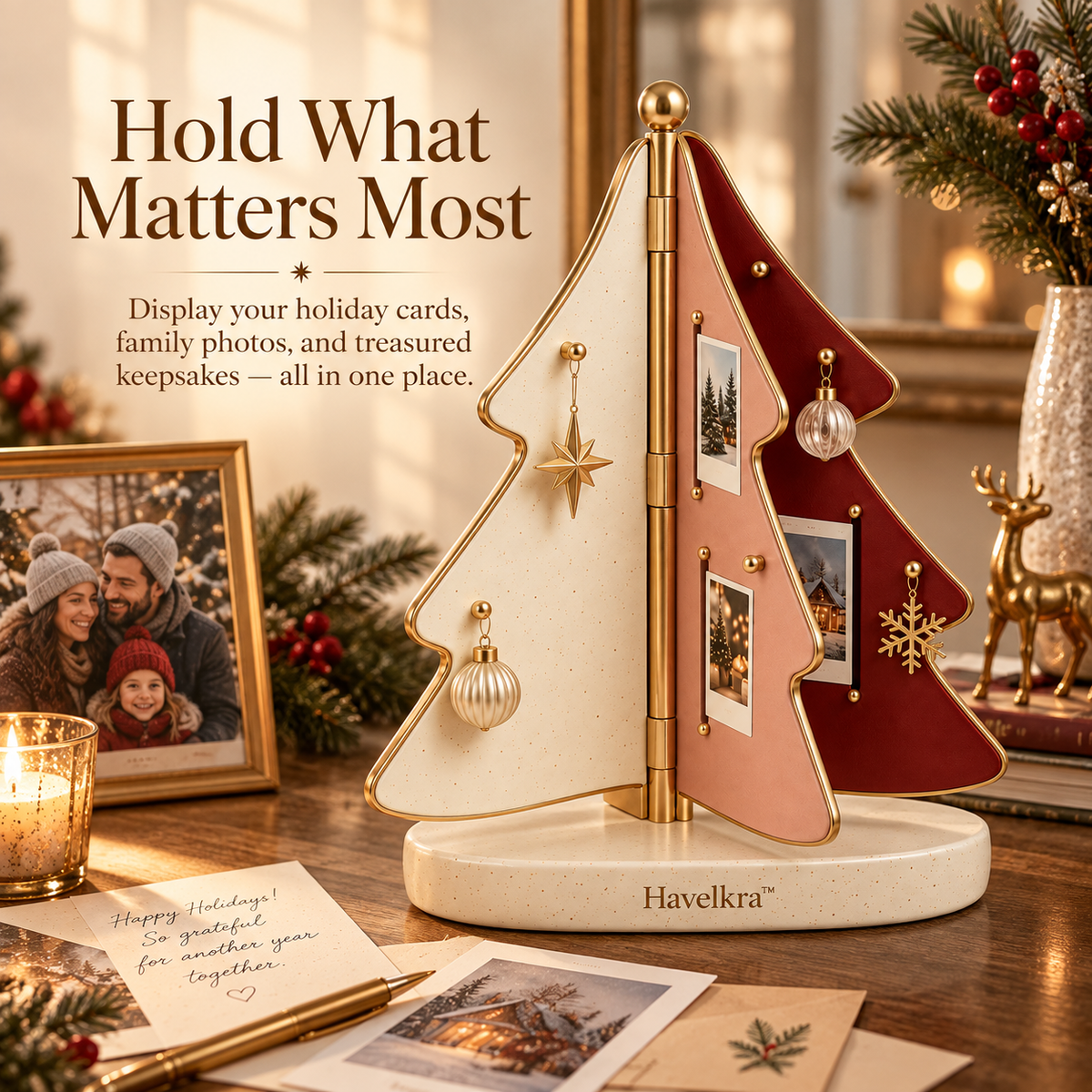 Havelkra™ Sculptural Fold-Out Christmas Tree Centerpiece with Memory Display