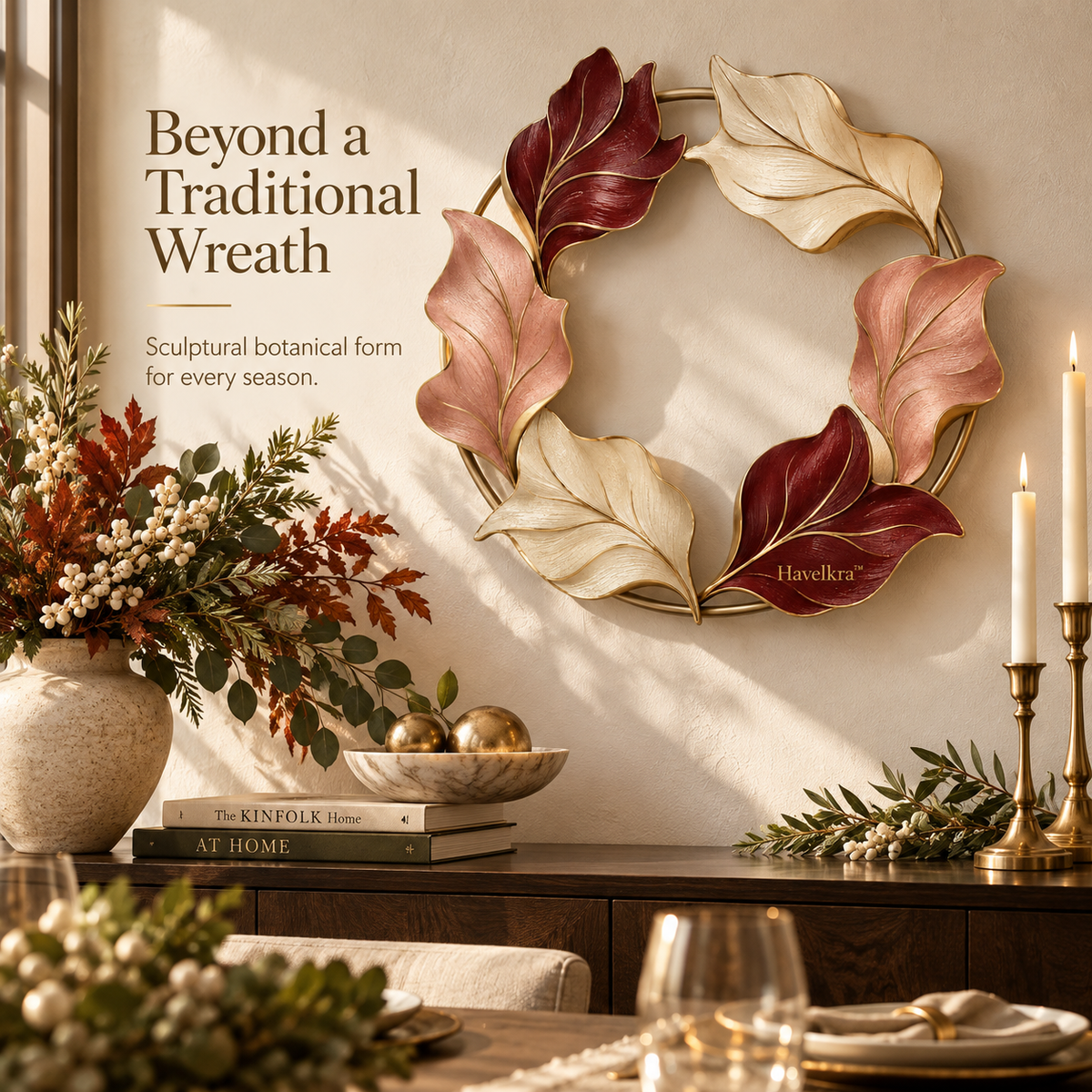 Havelkra™ Reversible Sculptural Seasonal Wreath with Convertible Display