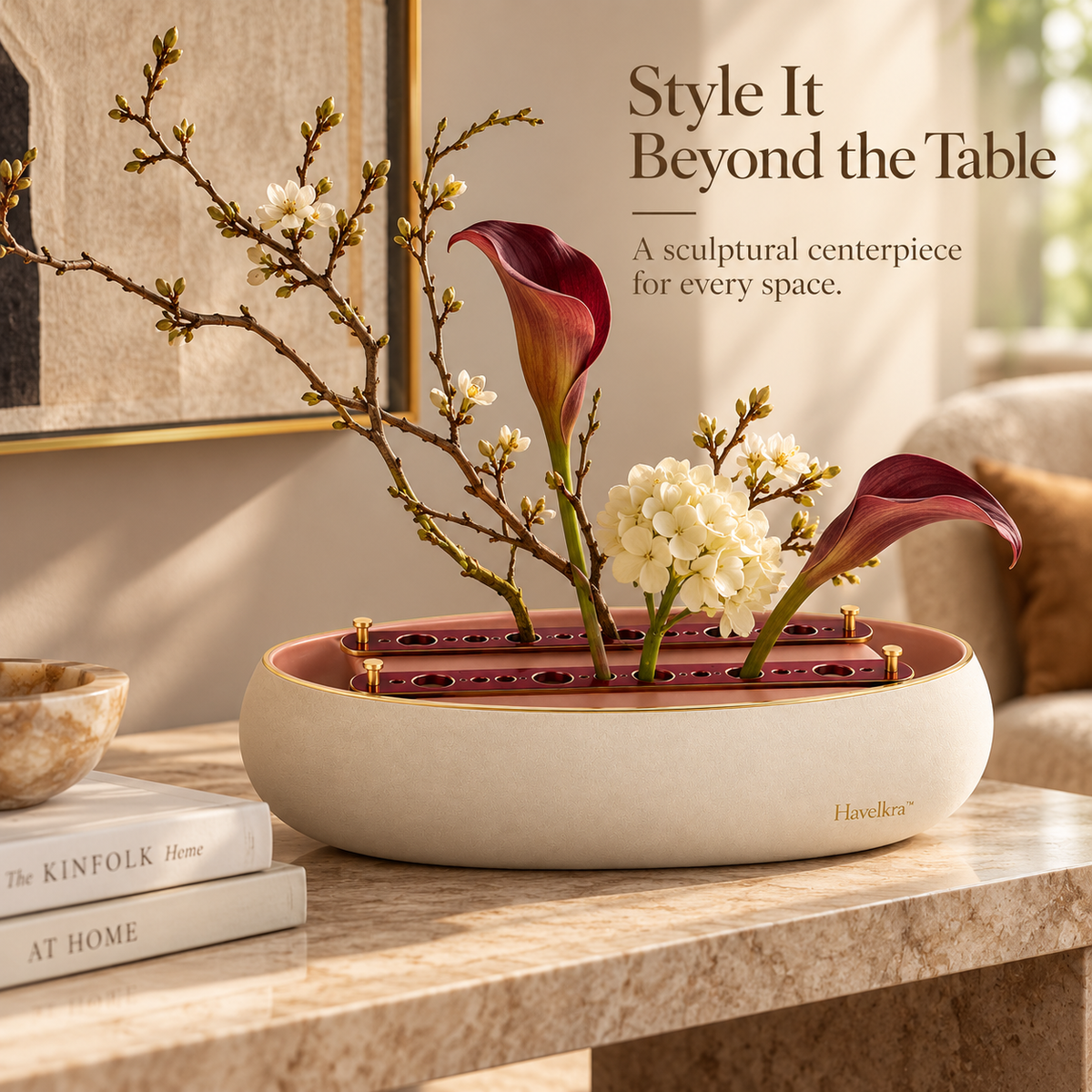 Havelkra™ Sculptural Low-Profile Centerpiece Vase with Sliding Stem Bridges