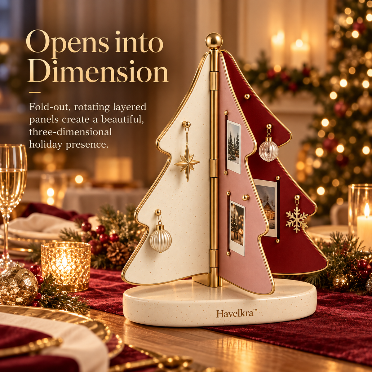 Havelkra™ Sculptural Fold-Out Christmas Tree Centerpiece with Memory Display