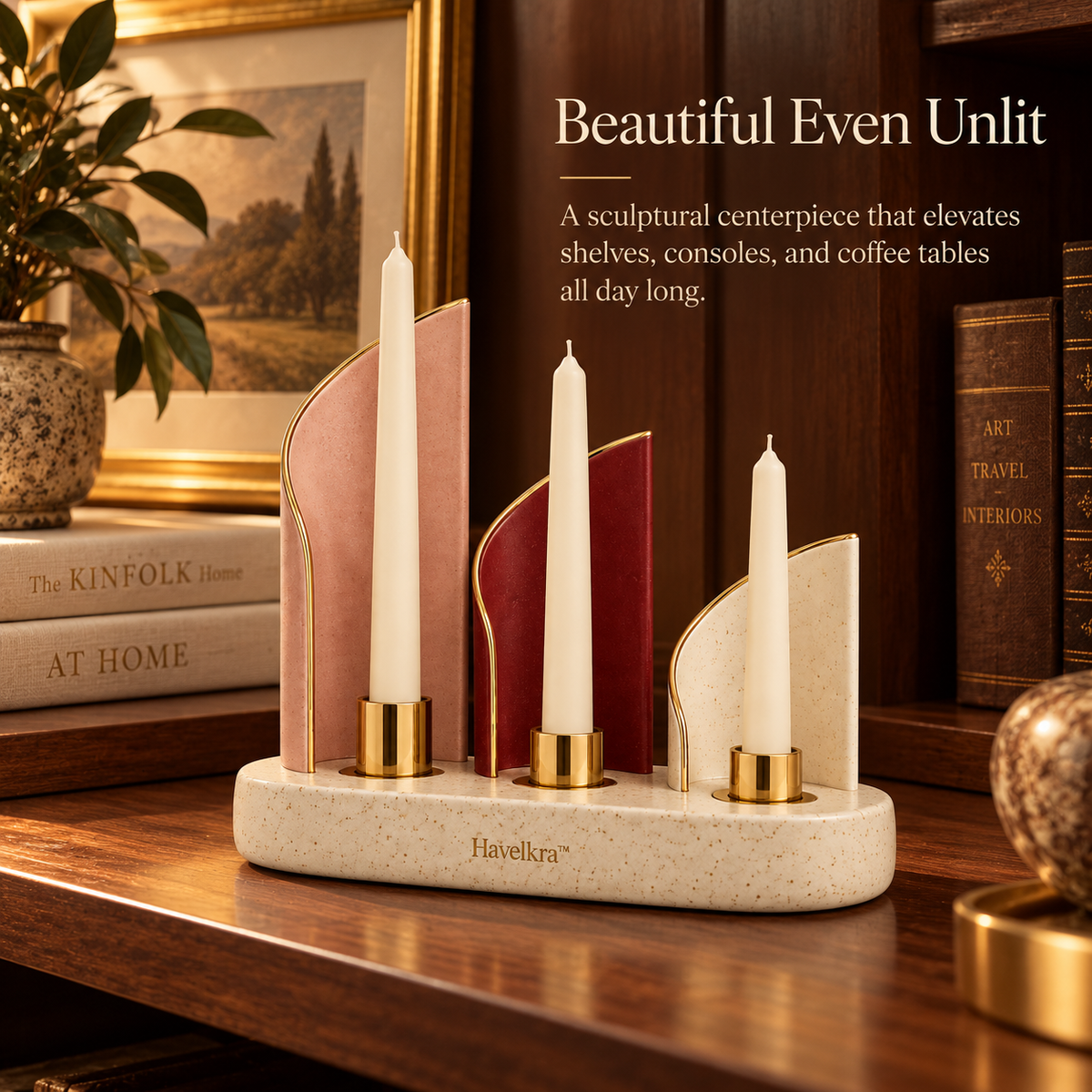 Havelkra™ Sculptural Ceramic Candle Holder with Repositionable Light Screens