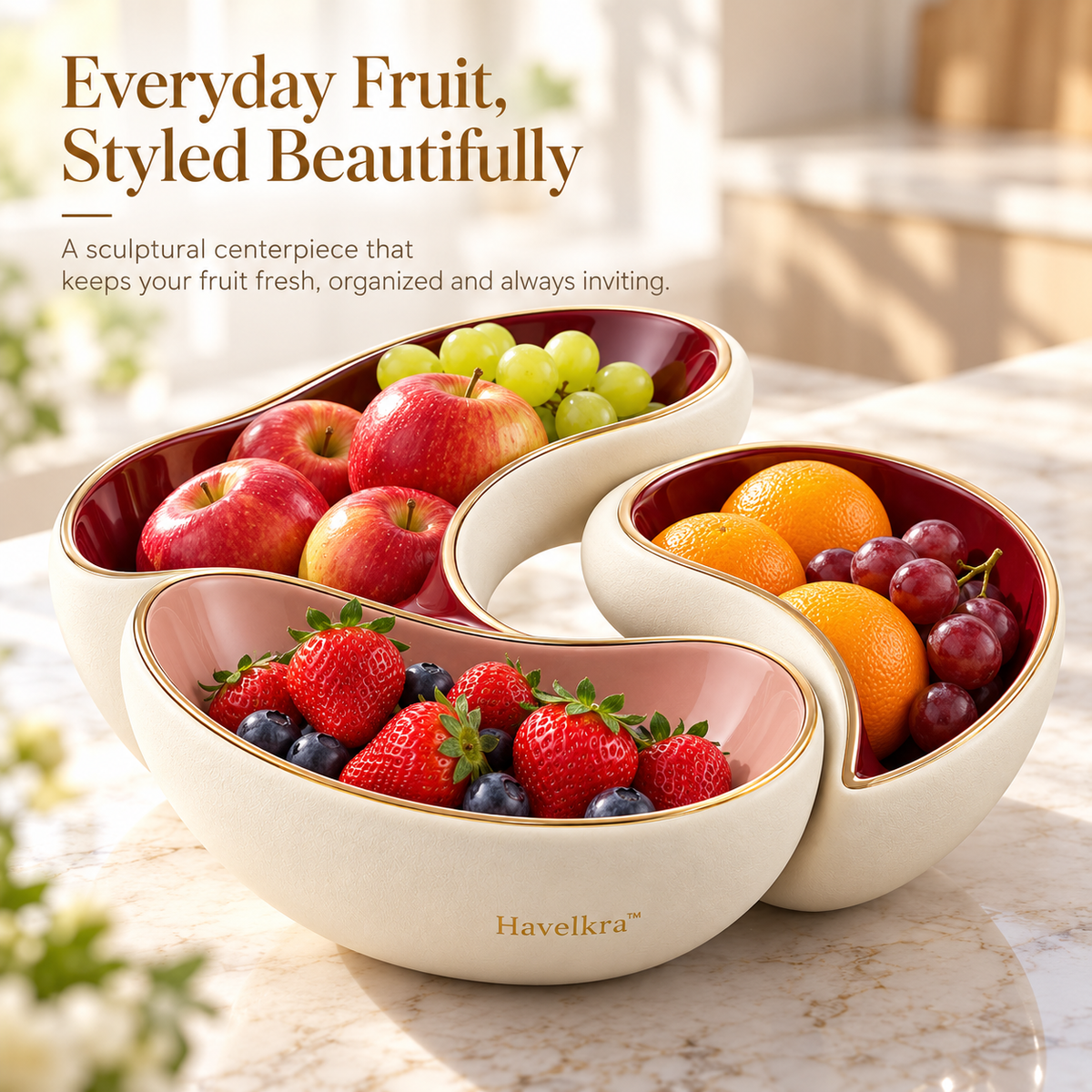 Havelkra™ Sculptural Interlocking Fruit Bowl with Three-Piece Serving Form