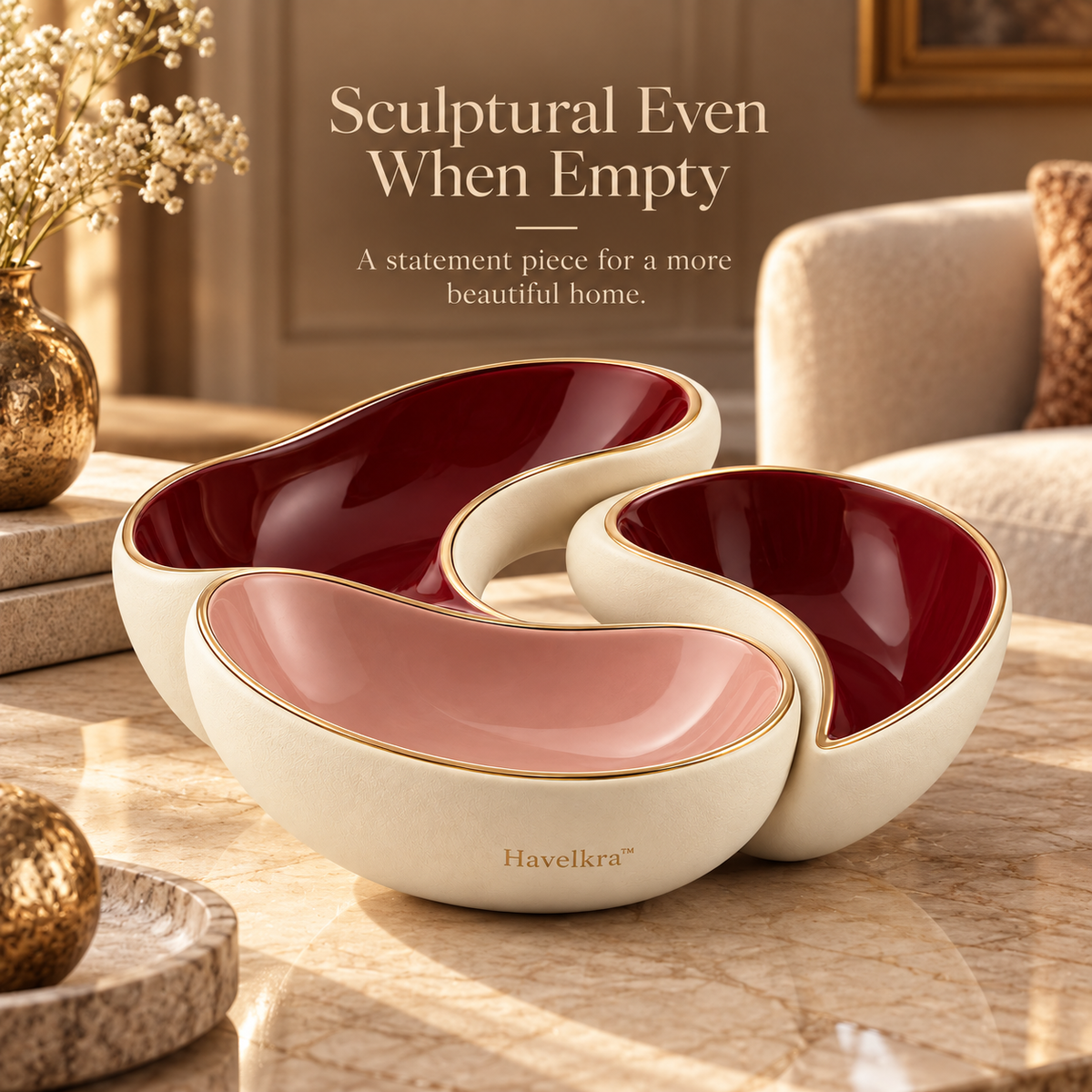 Havelkra™ Sculptural Interlocking Fruit Bowl with Three-Piece Serving Form