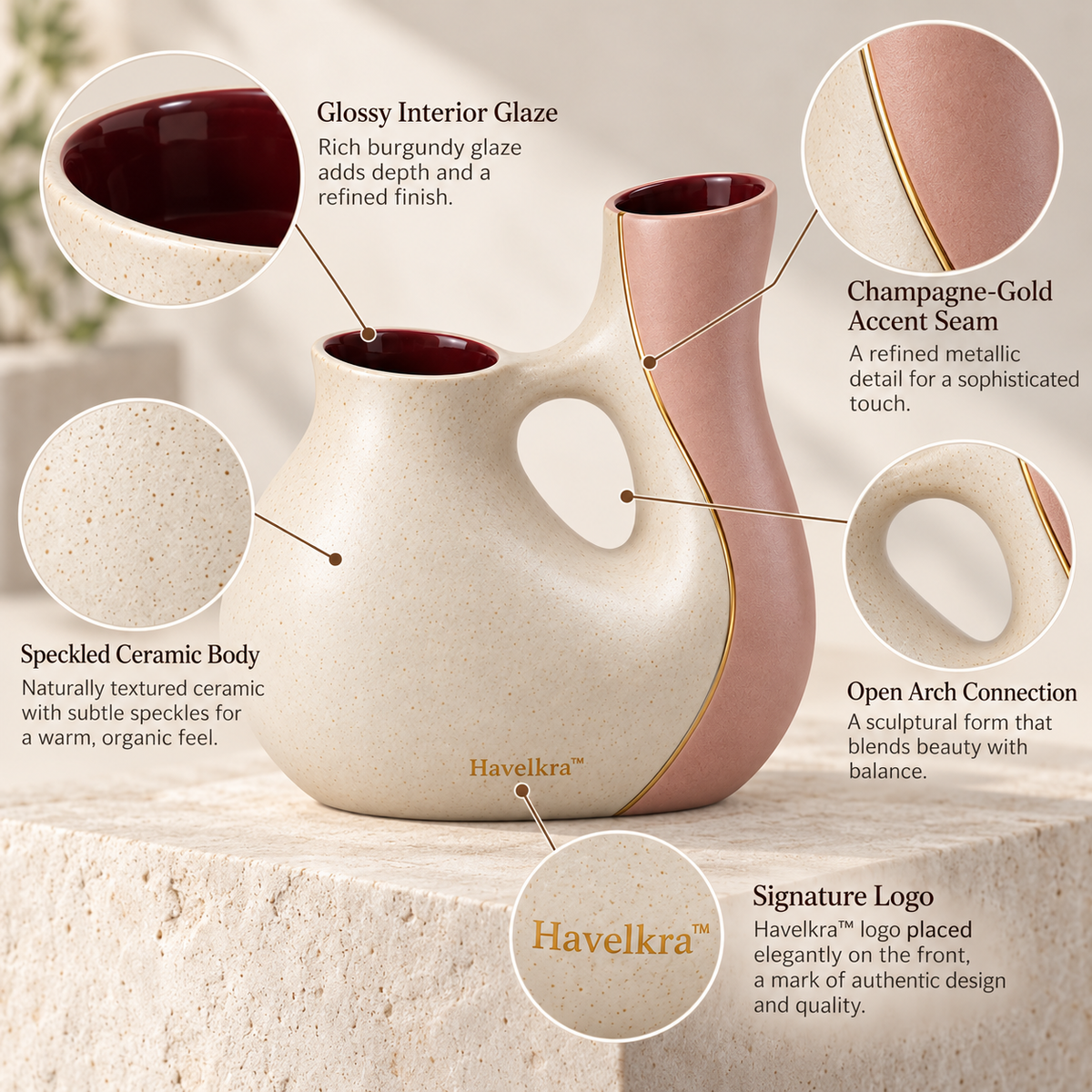 Havelkra™ Sculptural Dual-Chamber Ceramic Vase with Adjustable Floral Display