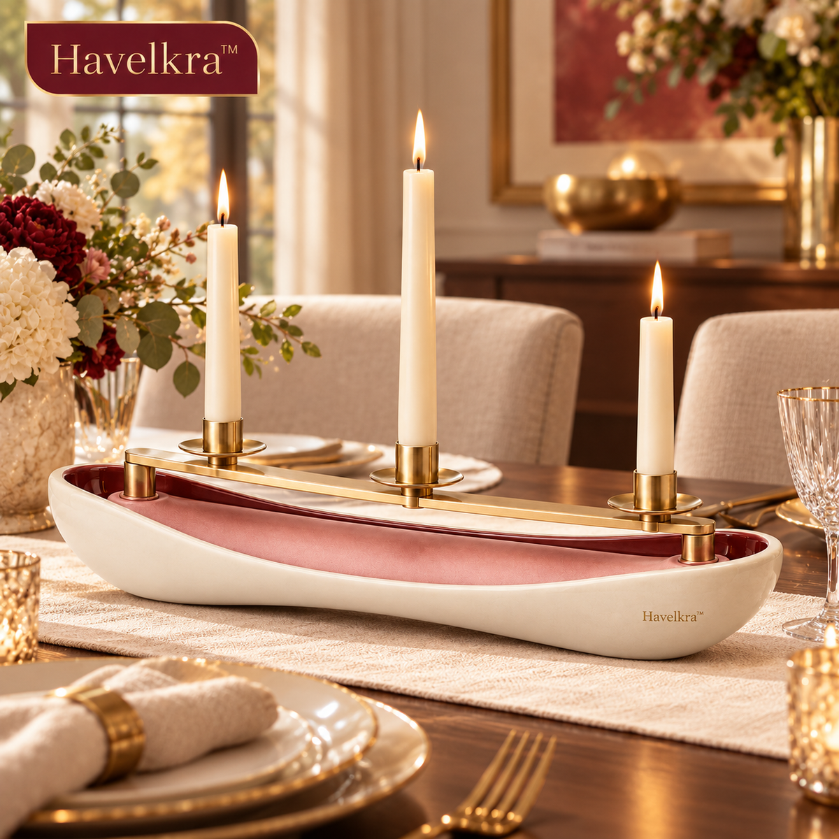 Havelkra™ Sculptural Sliding Candle Centerpiece with Adjustable Taper Holders