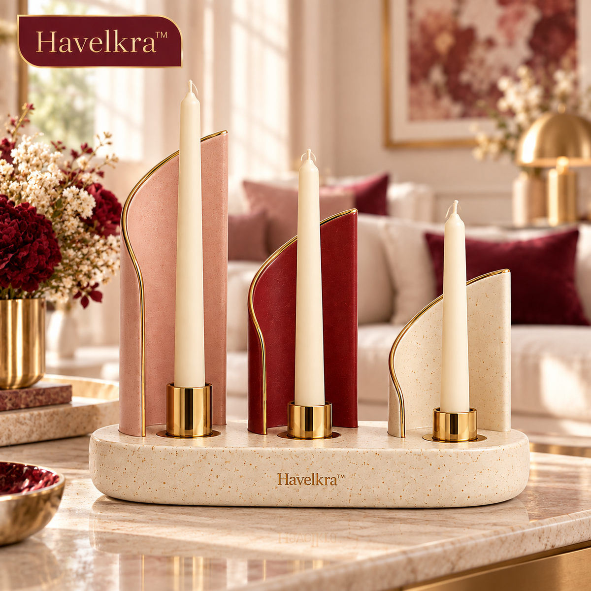 Havelkra™ Sculptural Ceramic Candle Holder with Repositionable Light Screens