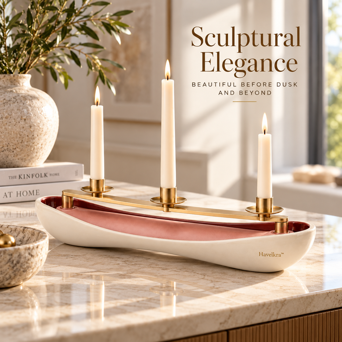 Havelkra™ Sculptural Sliding Candle Centerpiece with Adjustable Taper Holders