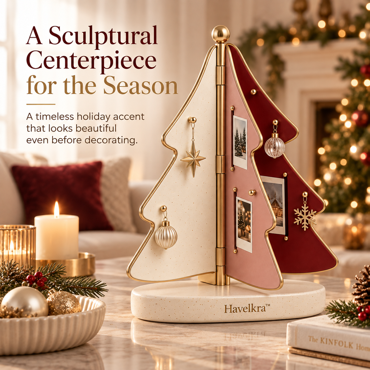 Havelkra™ Sculptural Fold-Out Christmas Tree Centerpiece with Memory Display