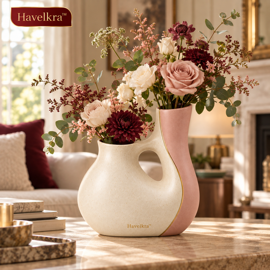 Havelkra™ Sculptural Dual-Chamber Ceramic Vase with Adjustable Floral Display