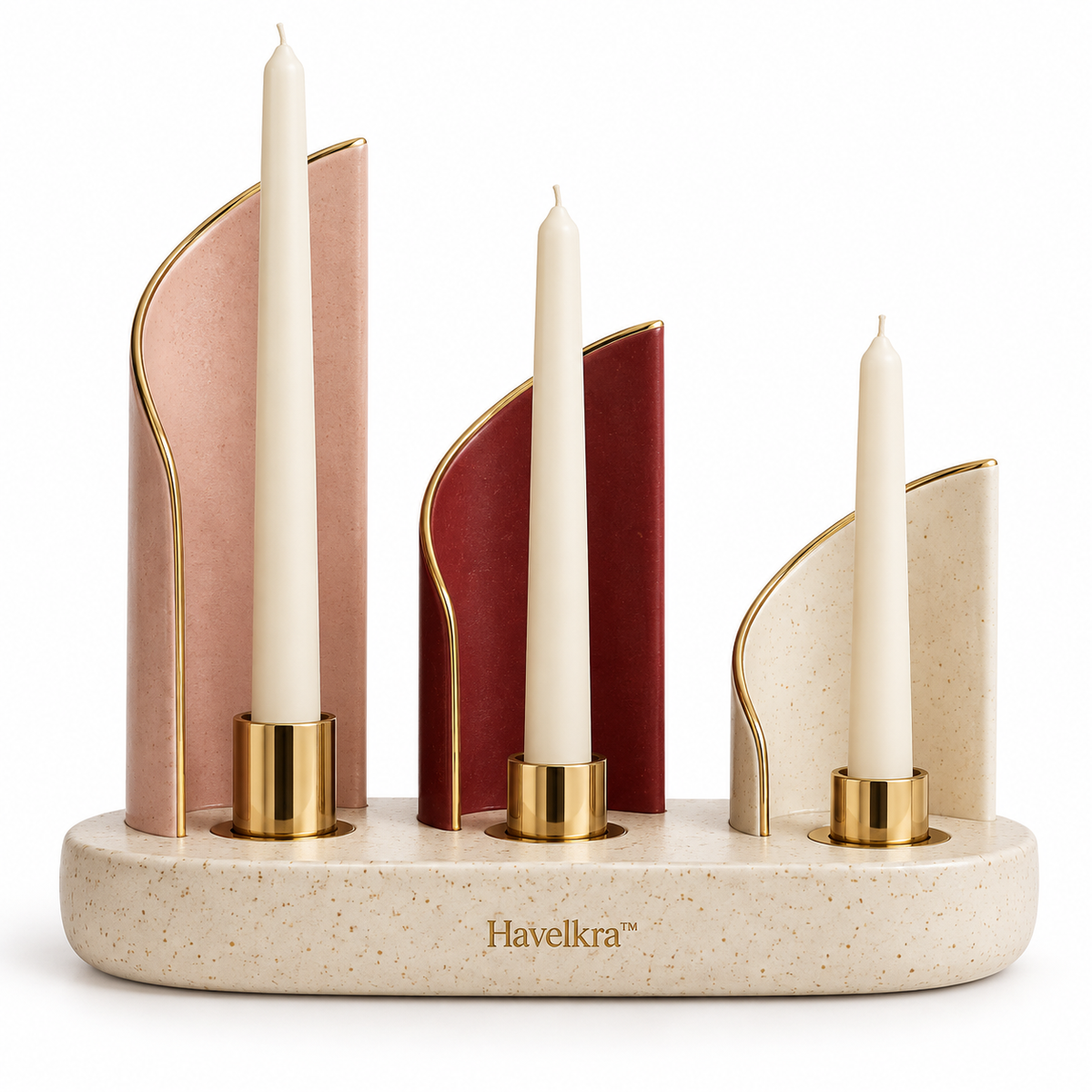 Havelkra™ Sculptural Ceramic Candle Holder with Repositionable Light Screens