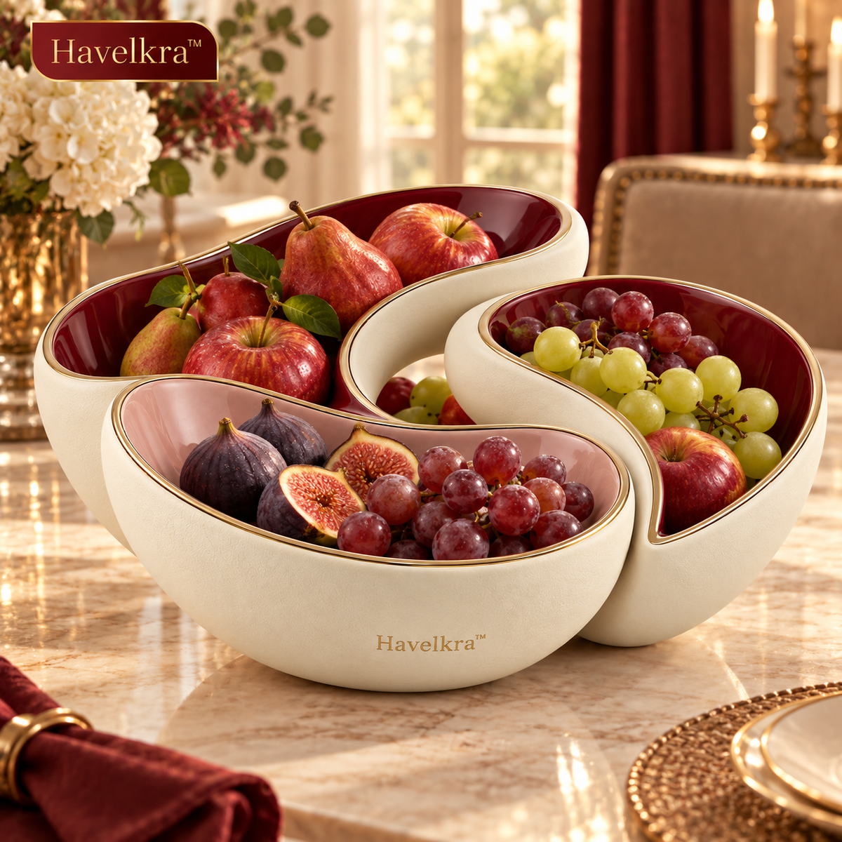 Havelkra™ Sculptural Interlocking Fruit Bowl with Three-Piece Serving Form