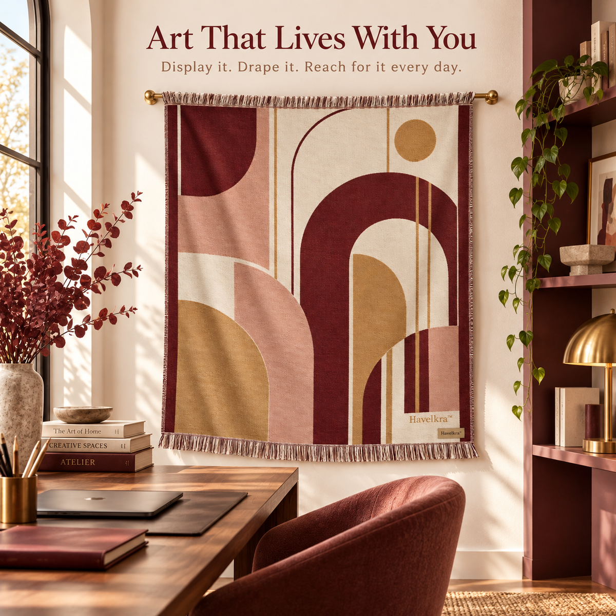 Havelkra™ Reversible Woven Art Blanket with Convertible Wall Display