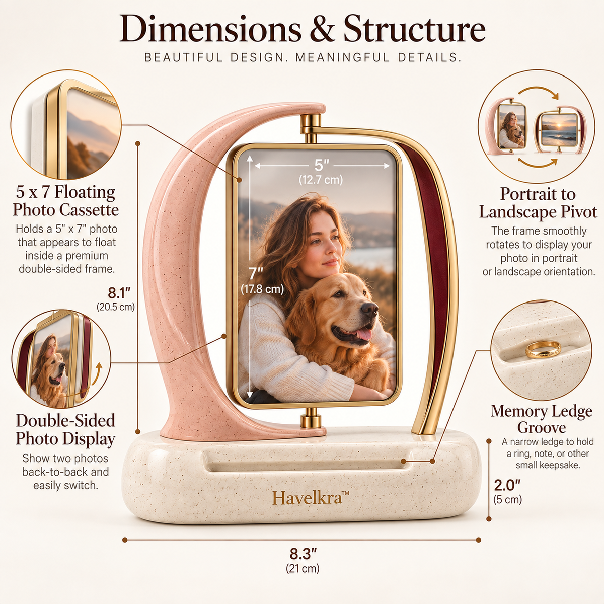 Havelkra™ Sculptural Pivot Photo Frame with Double-Sided Memory Display