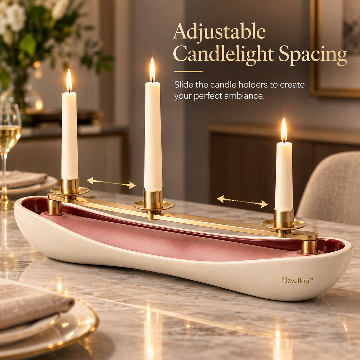 Havelkra™ Sculptural Sliding Candle Centerpiece with Adjustable Taper Holders