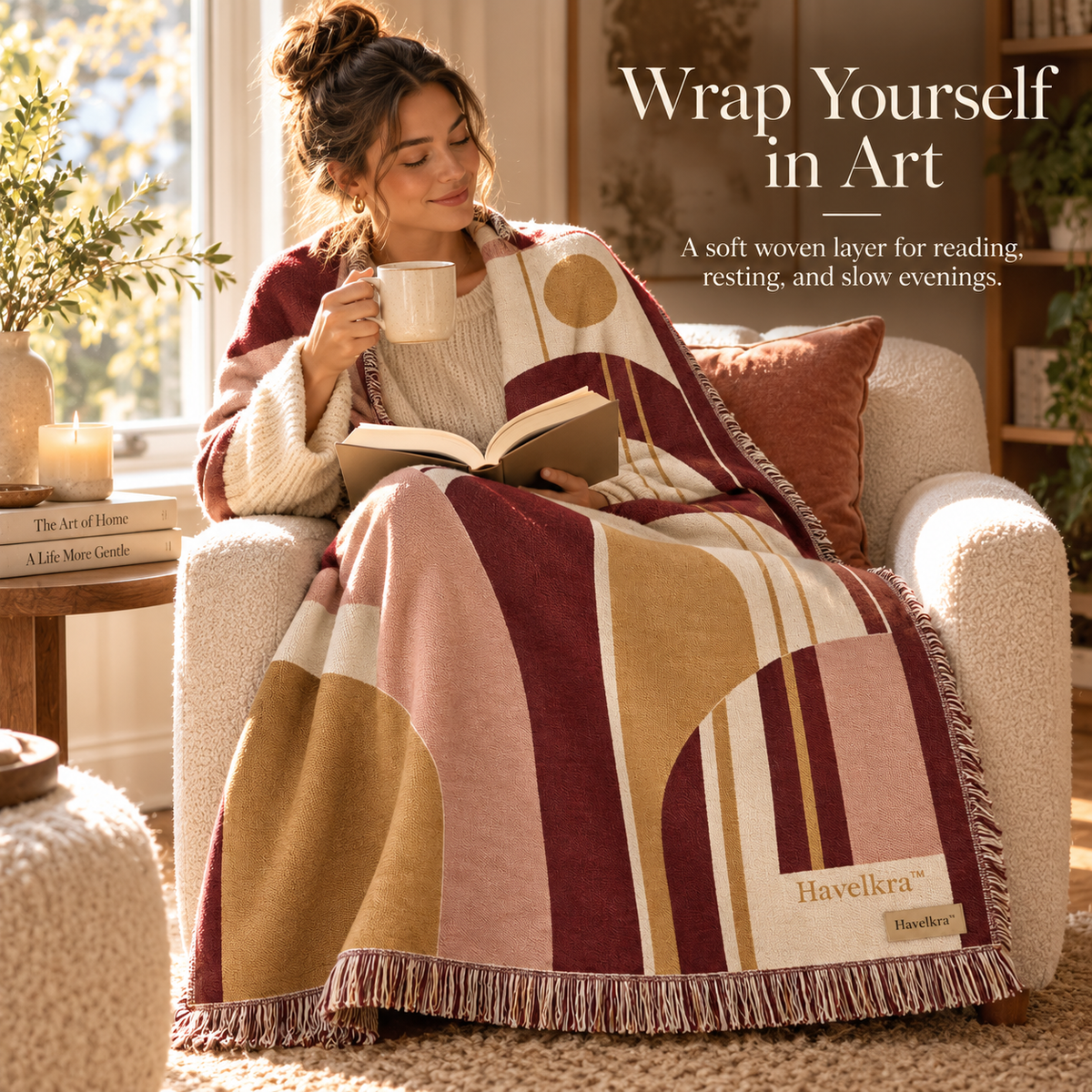 Havelkra™ Reversible Woven Art Blanket with Convertible Wall Display